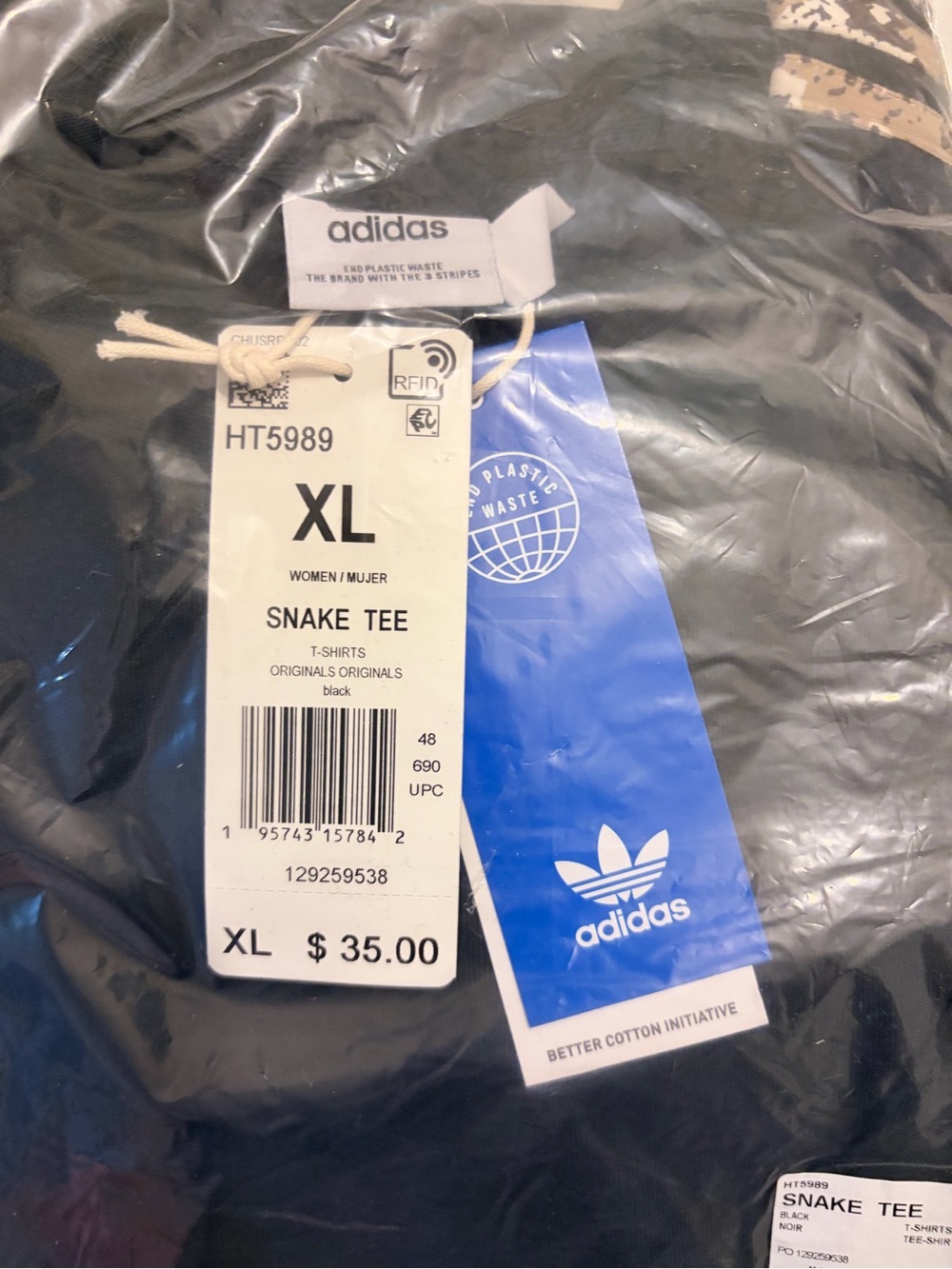 Adidas- size XL- black short sleeve tee with snakeskin trim. Still New In Bag!